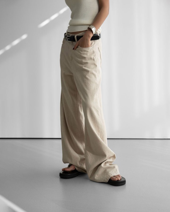 Paper Moon - Korean Women Fashion - #womensfashion - Natural Linen Denim Wide Pants - 3