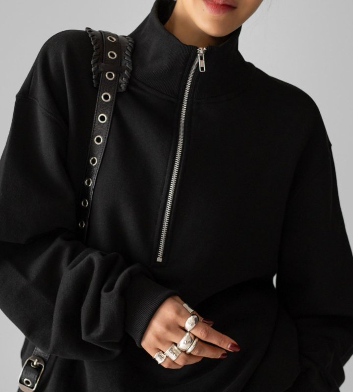 Paper Moon - Korean Women Fashion - #womensfashion - Classic High Neck Half Zip - Up Sweatshirt - 2