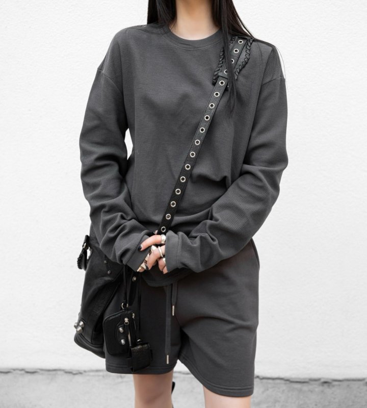 Paper Moon - Korean Women Fashion - #womensfashion - Waffle Fabric Oversized Long Sleeved Tee