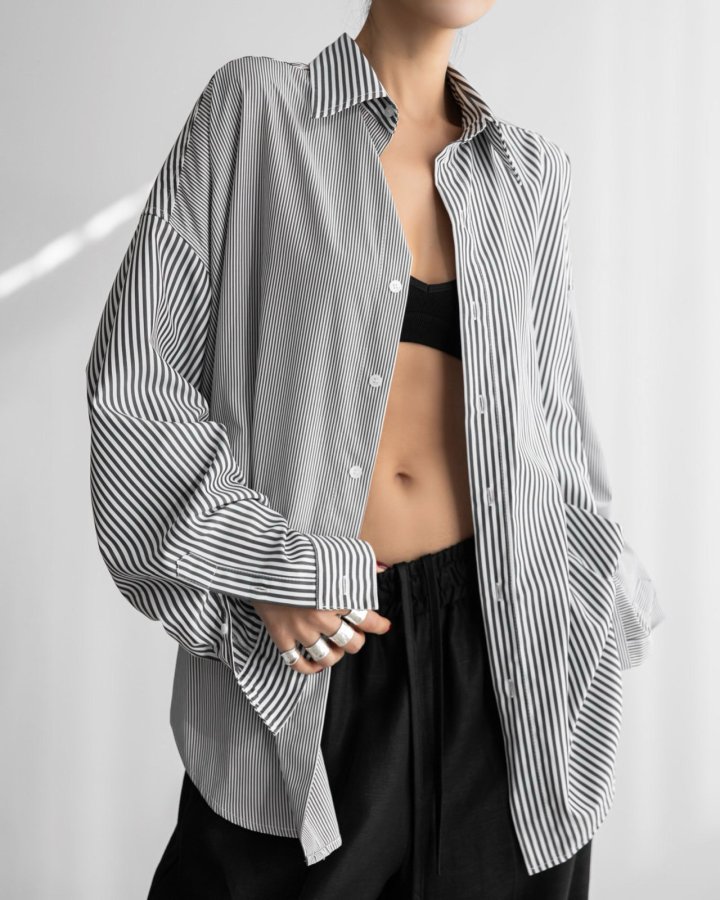 Paper Moon - Korean Women Fashion - #womensfashion - Oversized Striped Combi Button Down Shirt