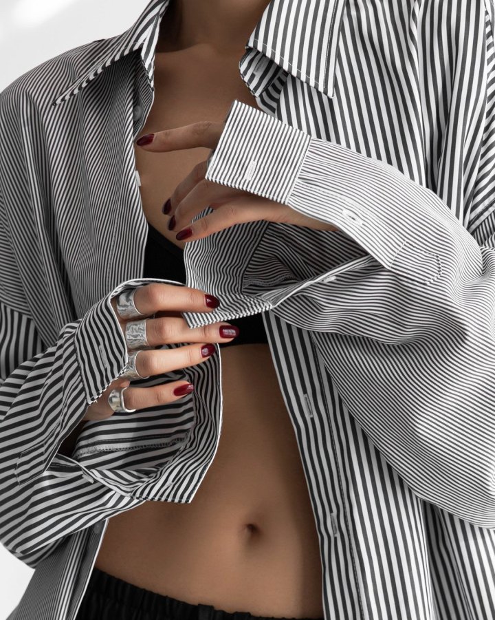 Paper Moon - Korean Women Fashion - #womensfashion - Oversized Striped Combi Button Down Shirt - 3