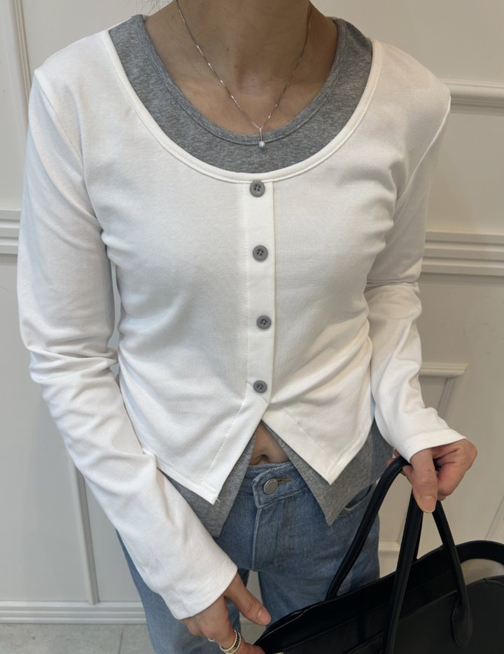 Pearls room - Korean Women Fashion - #momslook - Double Button Span Tee - 9