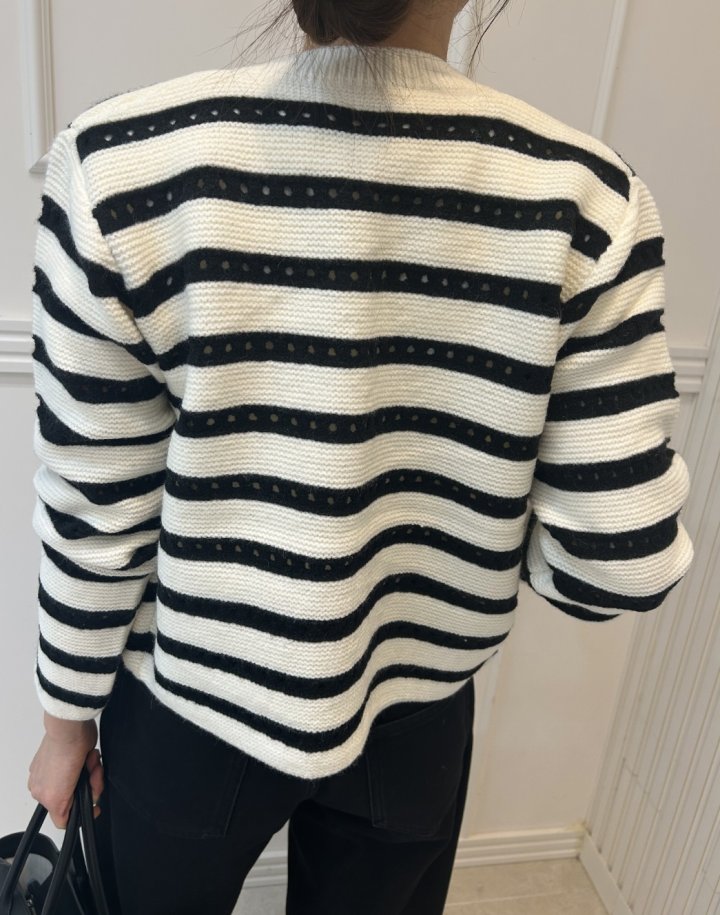 Pearls room - Korean Women Fashion - #momslook - Punching Stripe Cardigan - 10