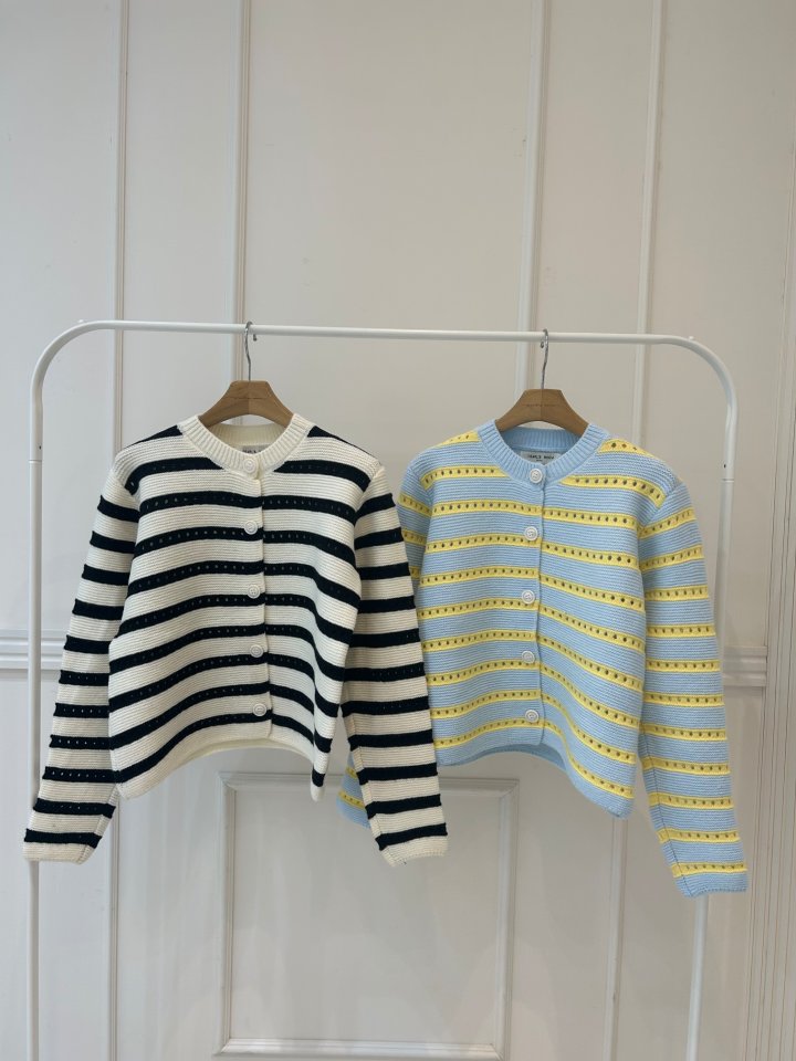 Pearls room - Korean Women Fashion - #momslook - Punching Stripe Cardigan - 11