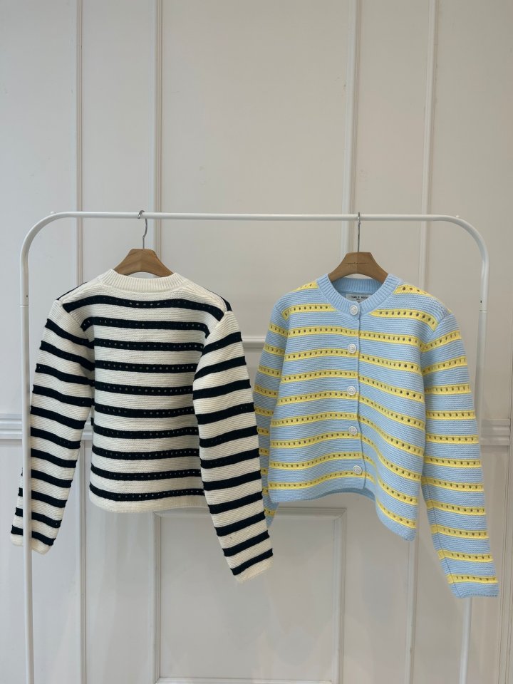 Pearls room - Korean Women Fashion - #momslook - Punching Stripe Cardigan - 12
