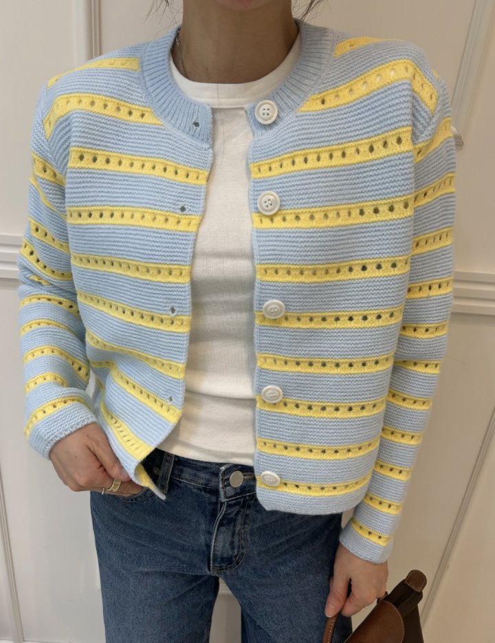 Pearls room - Korean Women Fashion - #womensfashion - Punching Stripe Cardigan - 4