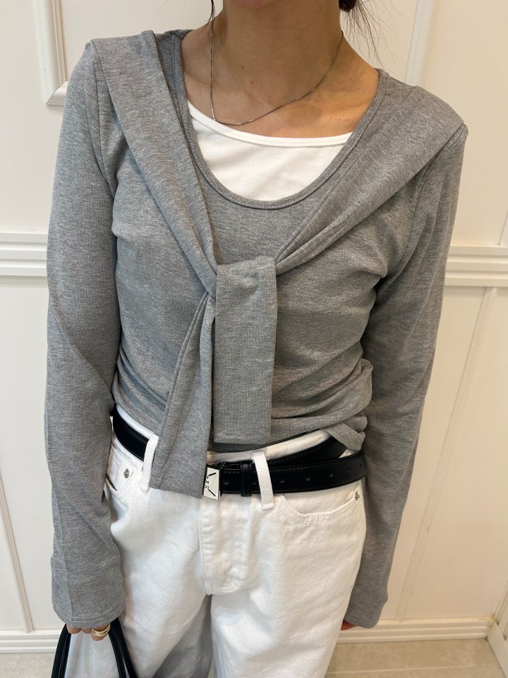 Pearls room - Korean Women Fashion - #momslook - Double Shawl Tee