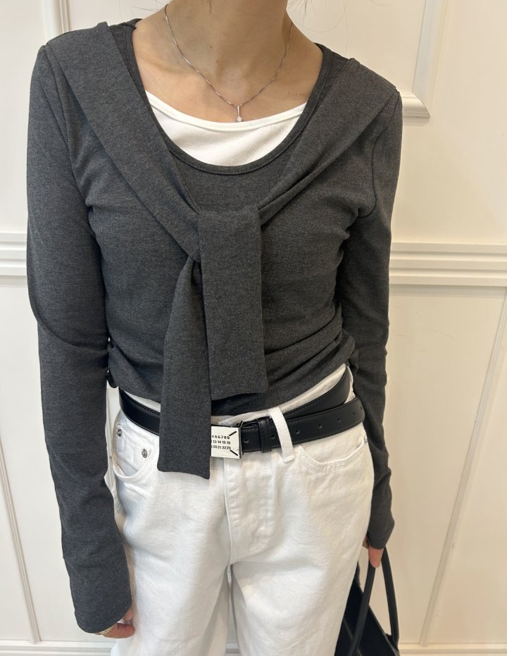 Pearls room - Korean Women Fashion - #momslook - Double Shawl Tee - 10