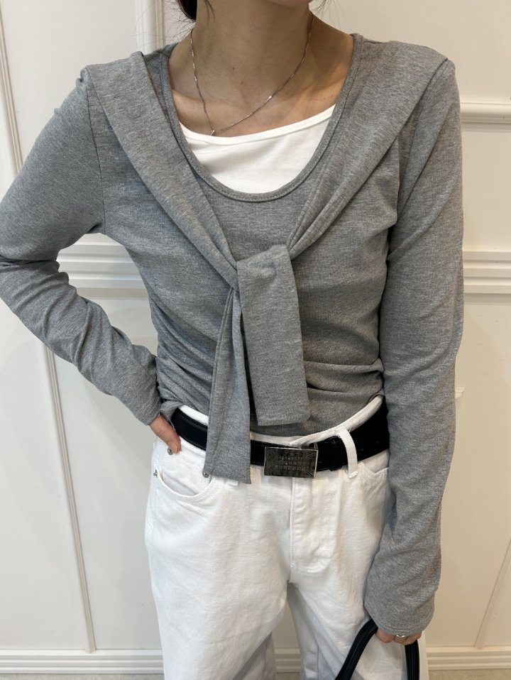 Pearls room - Korean Women Fashion - #momslook - Double Shawl Tee - 3