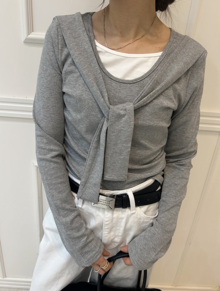 Pearls room - Korean Women Fashion - #momslook - Double Shawl Tee - 5