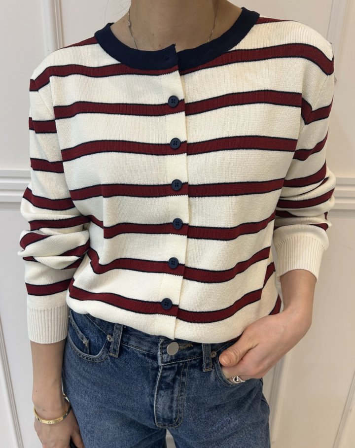 Pearls room - Korean Women Fashion - #momslook - Two-Tone Stripe Cardigan - 7