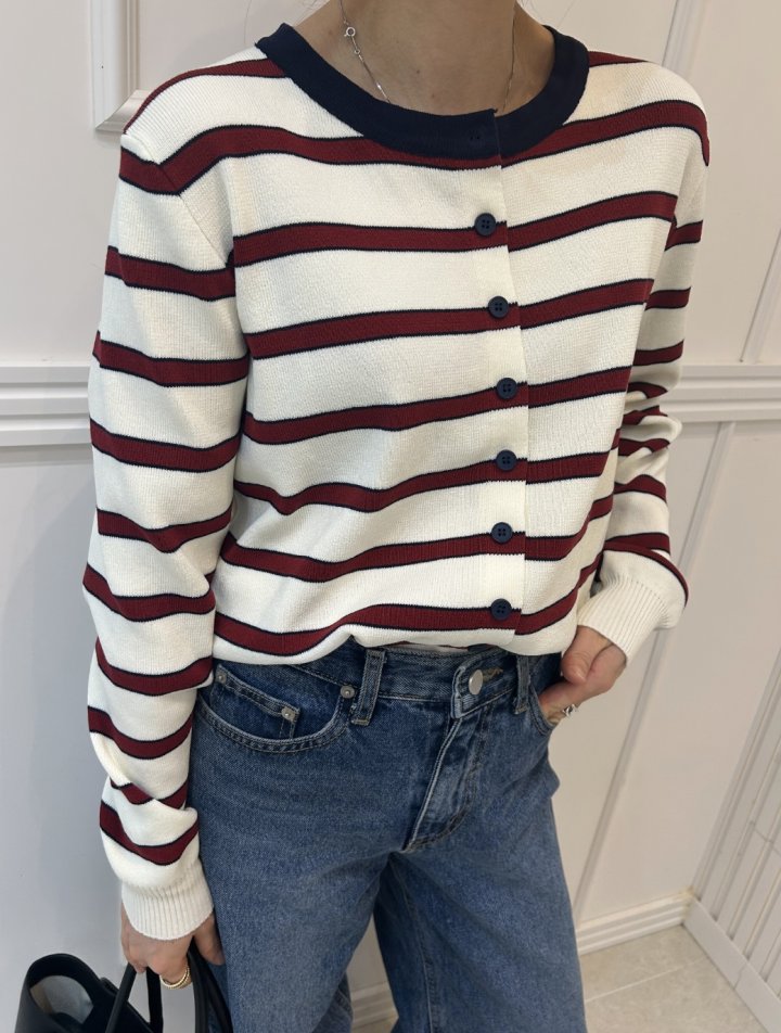 Pearls room - Korean Women Fashion - #momslook - Two-Tone Stripe Cardigan - 9