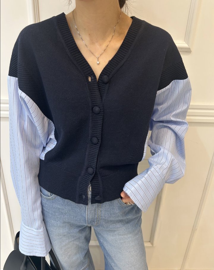 Pearls room - Korean Women Fashion - #momslook - Contrast Knit Cardigan