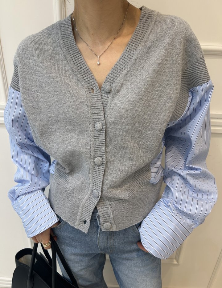 Pearls room - Korean Women Fashion - #momslook - Contrast Knit Cardigan - 7