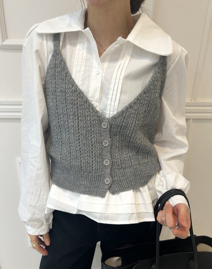 Pearls room - Korean Women Fashion - #womensfashion - Bustier Blouse Set - 4