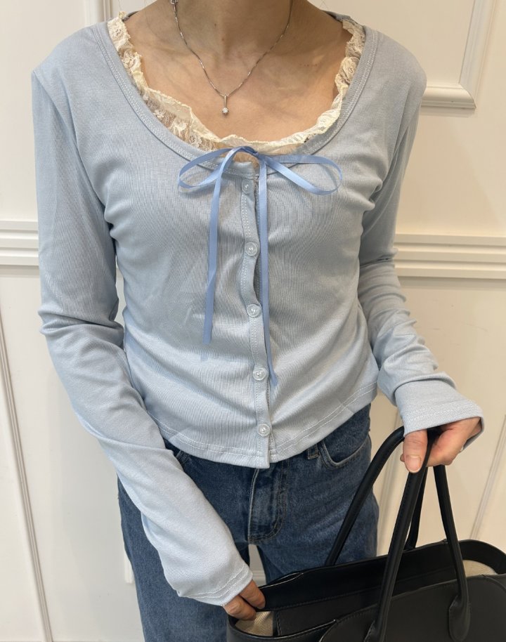 Pearls room - Korean Women Fashion - #momslook - Lace Layered Tee - 3