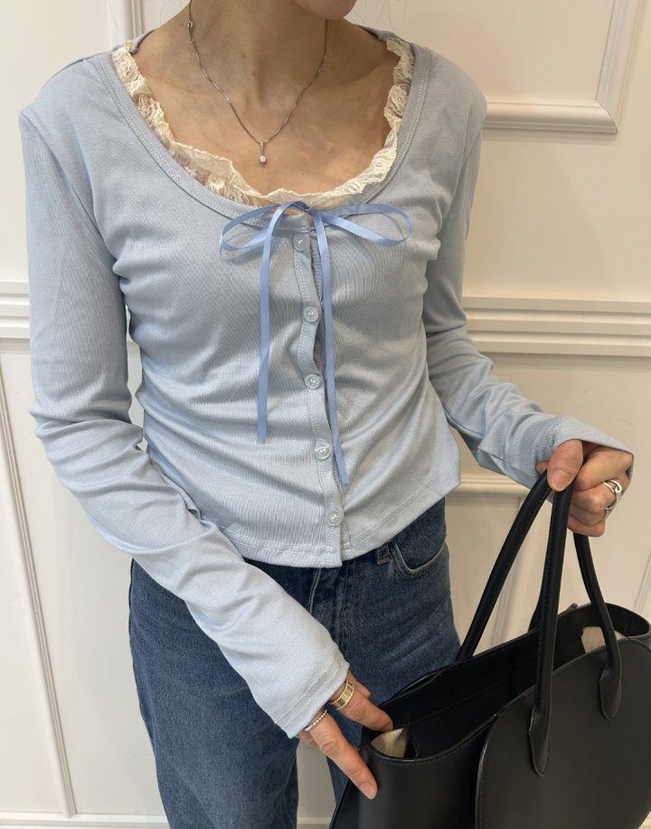 Pearls room - Korean Women Fashion - #momslook - Lace Layered Tee - 5