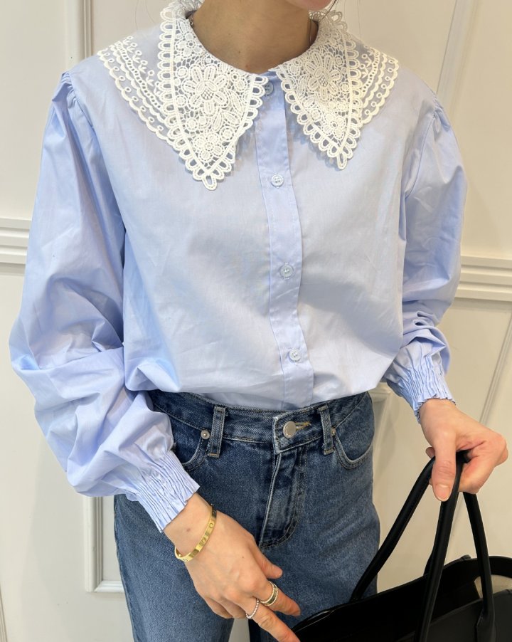 Pearls room - Korean Women Fashion - #momslook - Double Lace Blouse - 3