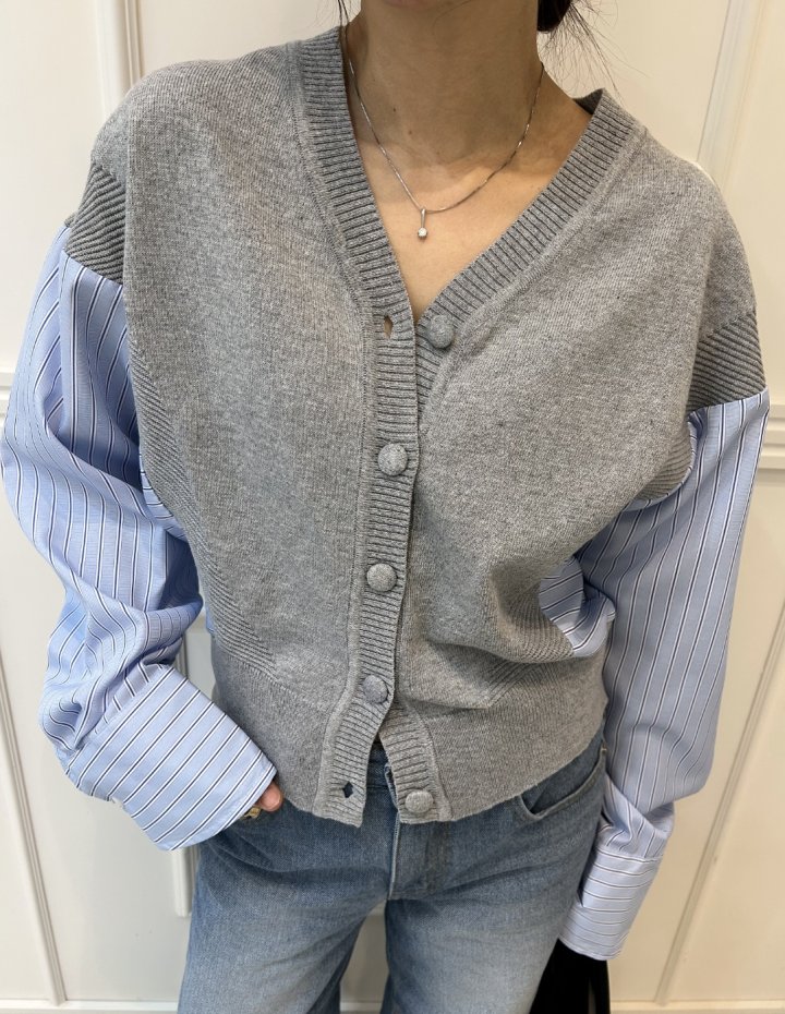 Pearls room - Korean Women Fashion - #pursuepretty - Contrast Knit Cardigan - 11
