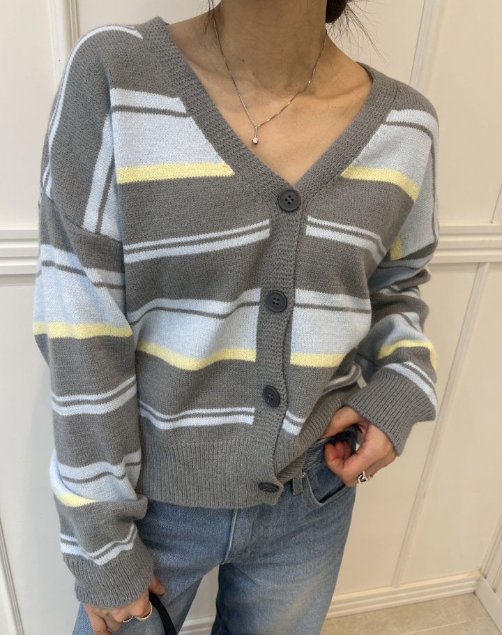 Pearls room - Korean Women Fashion - #pursuepretty - Irregular Stripe Cardigan - 8