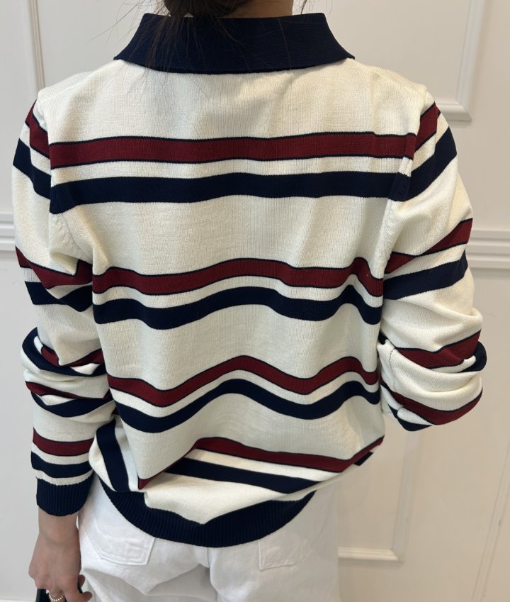 Pearls room - Korean Women Fashion - #pursuepretty - Stripe Collar Knit Top - 6