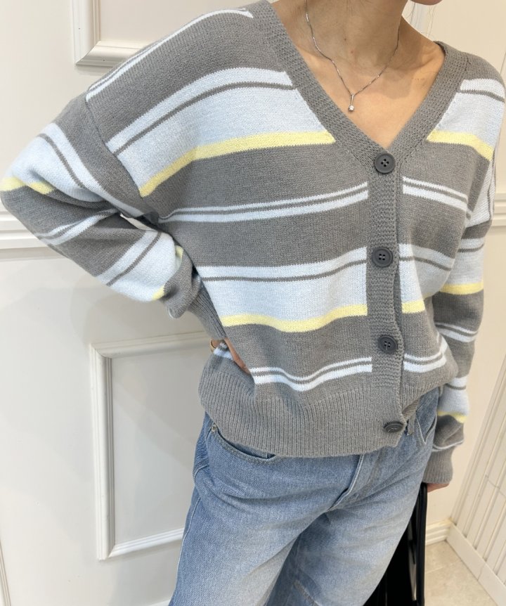 Pearls room - Korean Women Fashion - #restrostyle - Irregular Stripe Cardigan - 9