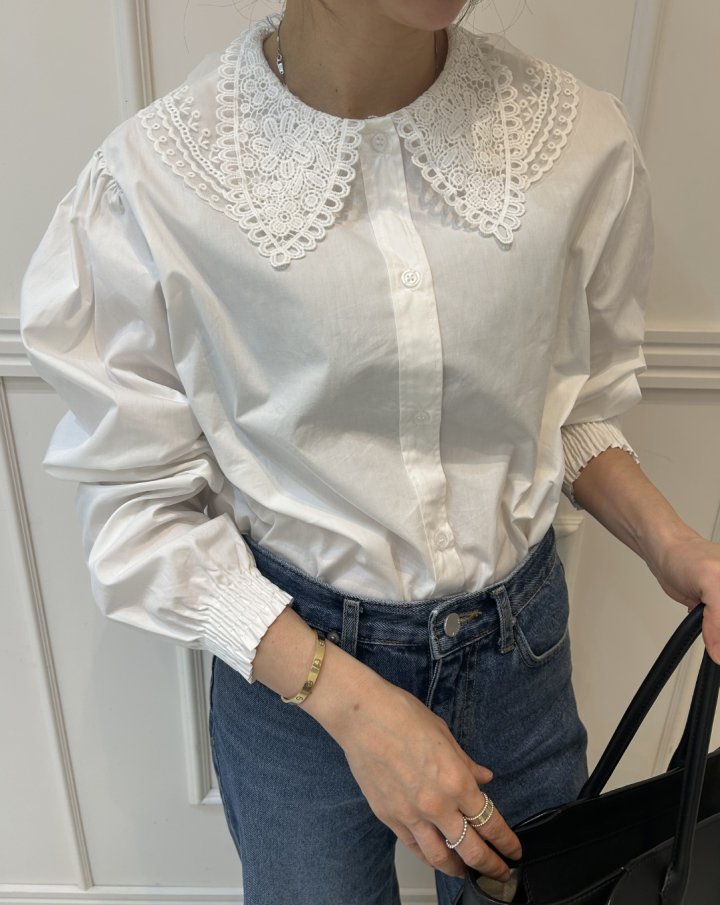 Pearls room - Korean Women Fashion - #romanticstyle - Double Lace Blouse - 9