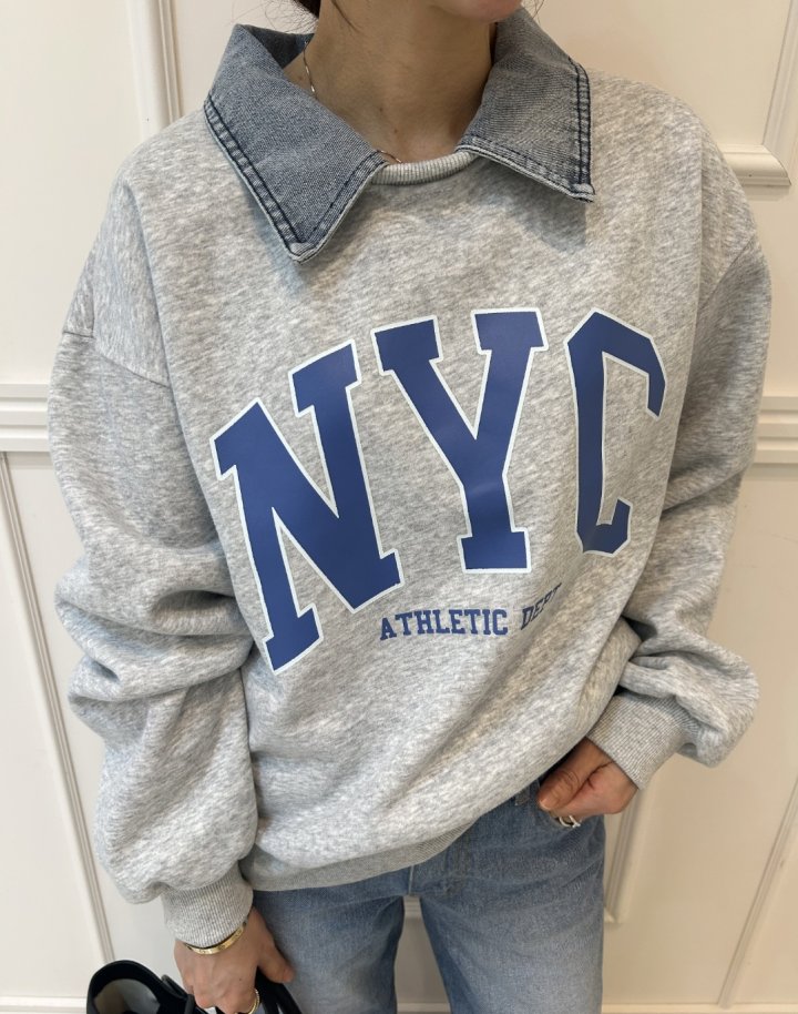 Pearls room - Korean Women Fashion - #romanticstyle - NYC Denim Sweatshirt - 5