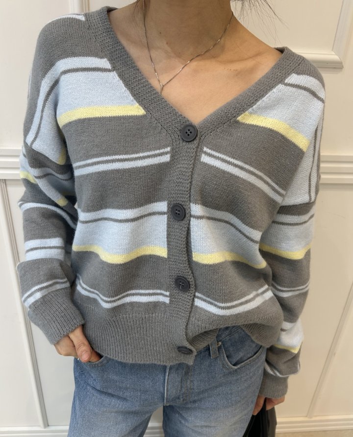 Pearls room - Korean Women Fashion - #shopsmall - Irregular Stripe Cardigan - 11