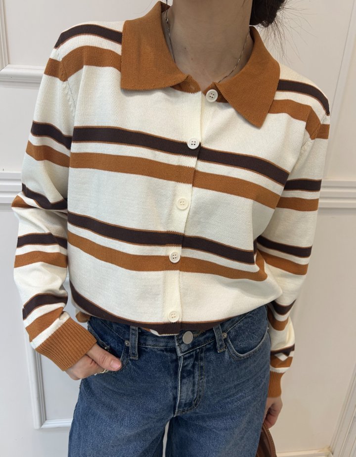Pearls room - Korean Women Fashion - #shopsmall - Stripe Collar Knit Top - 9