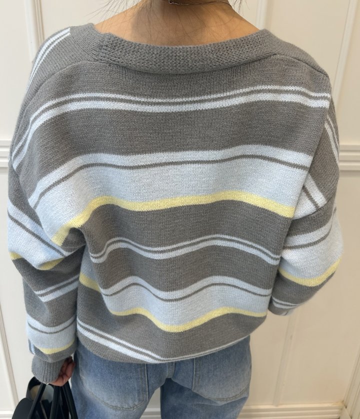 Pearls room - Korean Women Fashion - #thatsdarling - Irregular Stripe Cardigan - 12