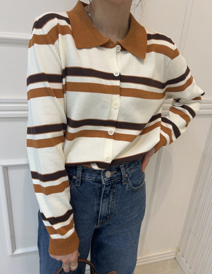 Pearls room - Korean Women Fashion - #thatsdarling - Stripe Collar Knit Top - 10