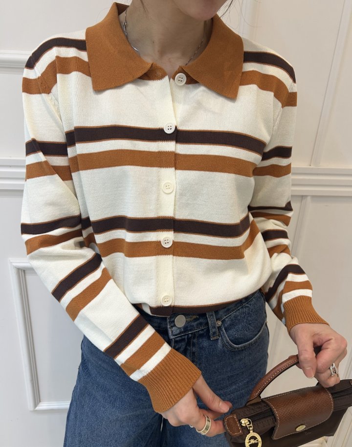 Pearls room - Korean Women Fashion - #thelittlethings - Stripe Collar Knit Top - 11