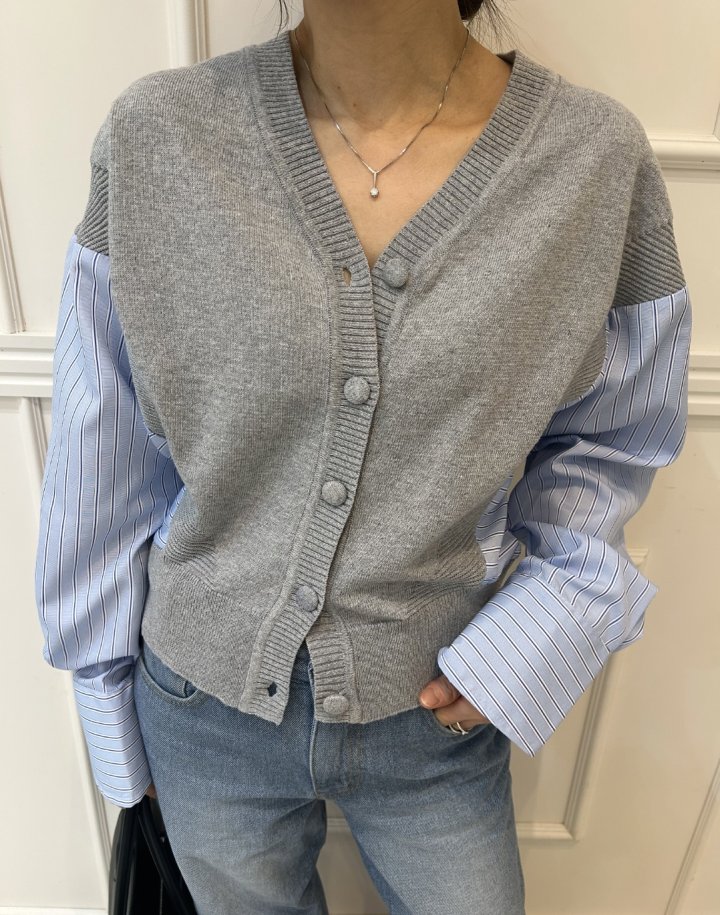 Pearls room - Korean Women Fashion - #vintageinspired - Contrast Knit Cardigan - 9