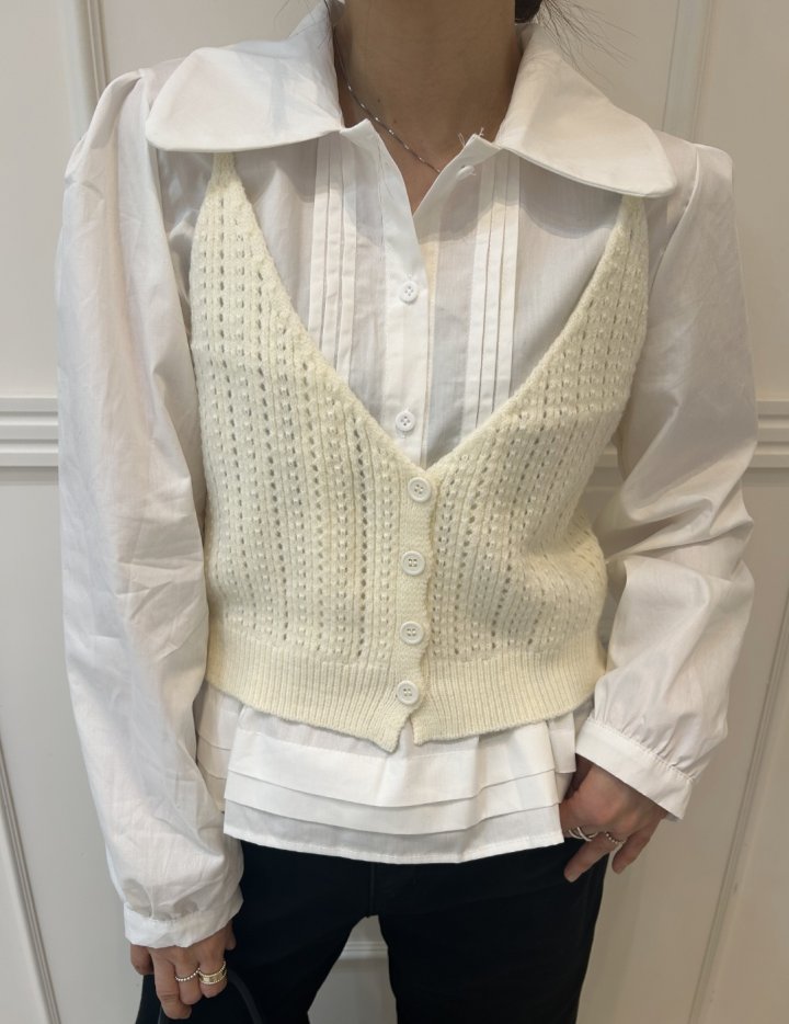Pearls room - Korean Women Fashion - #vintageinspired - Bustier Blouse Set - 8