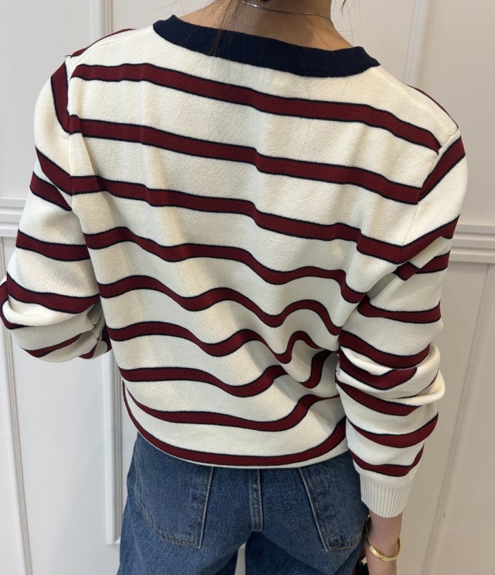 Pearls room - Korean Women Fashion - #vintagekidsstyle - Two-Tone Stripe Cardigan - 12