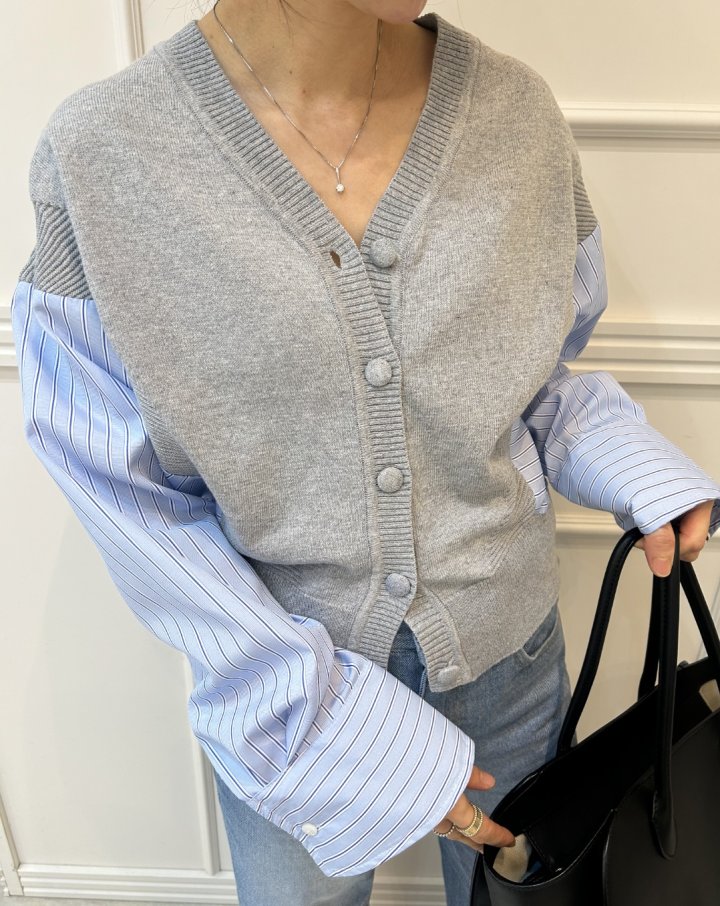Pearls room - Korean Women Fashion - #vintagekidsstyle - Contrast Knit Cardigan - 10