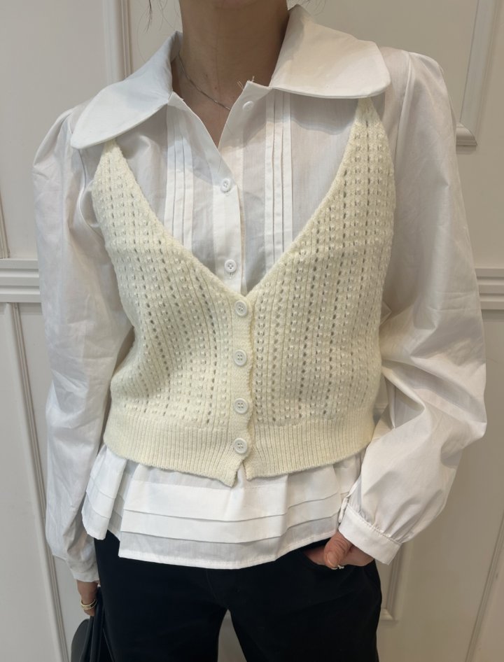 Pearls room - Korean Women Fashion - #vintagekidsstyle - Bustier Blouse Set - 9