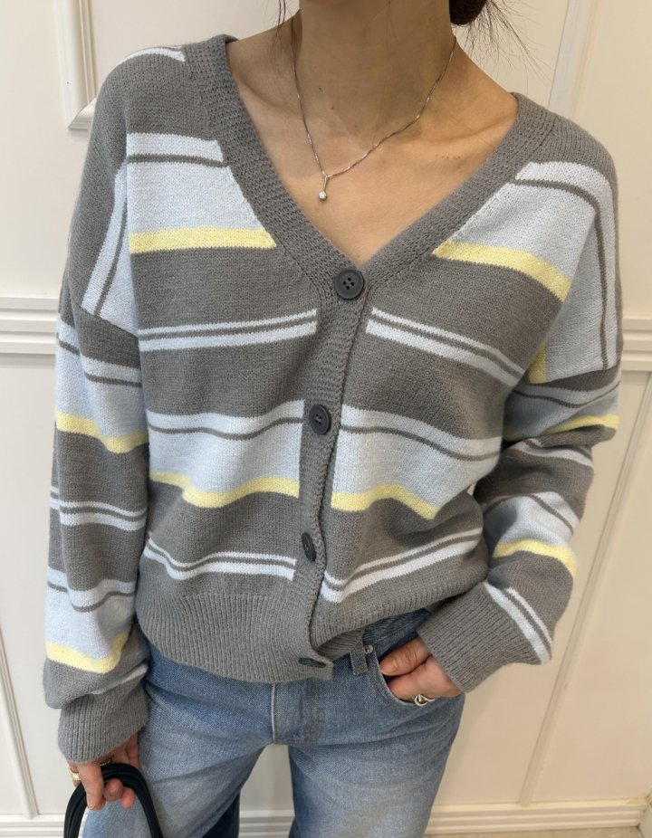 Pearls room - Korean Women Fashion - #vintagekidsstyle - Irregular Stripe Cardigan - 7