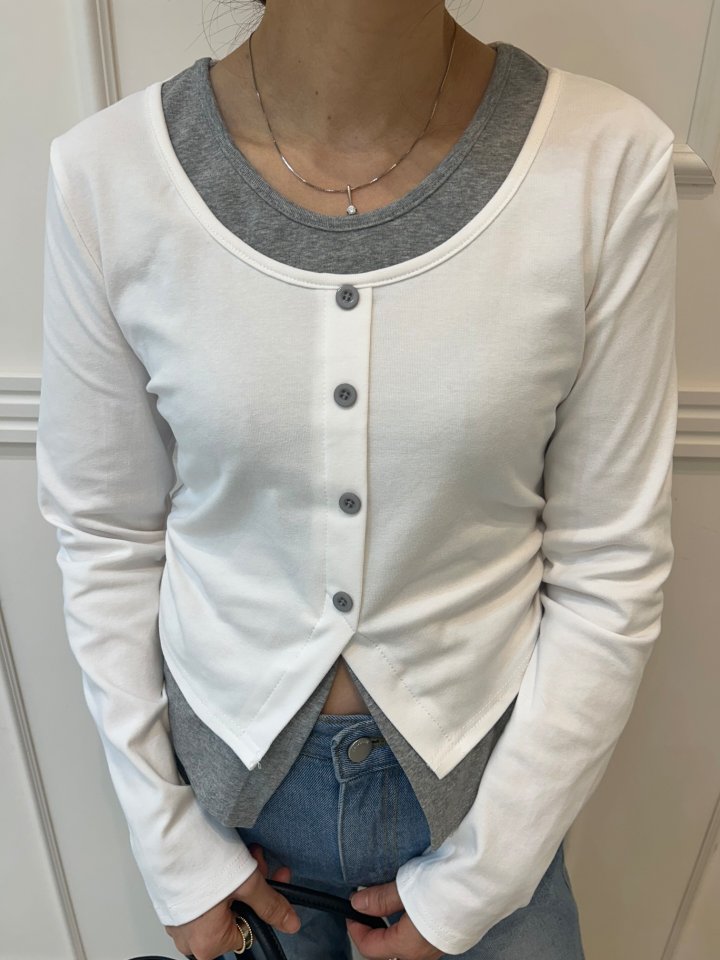 Pearls room - Korean Women Fashion - #womensfashion - Double Button Span Tee - 6