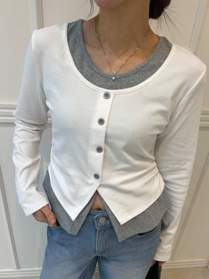 Pearls room - Korean Women Fashion - #womensfashion - Double Button Span Tee - 8