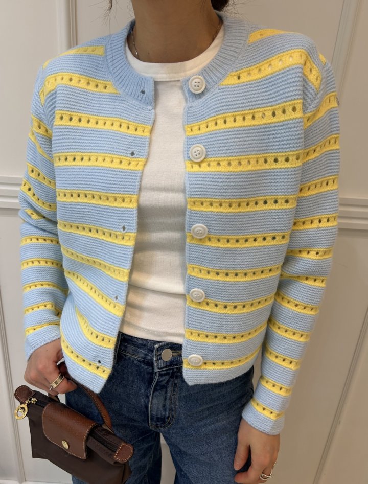 Pearls room - Korean Women Fashion - #womensfashion - Punching Stripe Cardigan