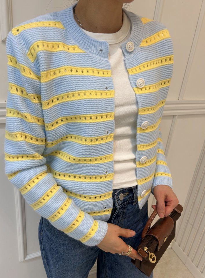 Pearls room - Korean Women Fashion - #womensfashion - Punching Stripe Cardigan - 5