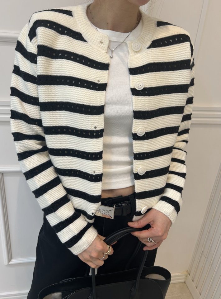 Pearls room - Korean Women Fashion - #womensfashion - Punching Stripe Cardigan - 7