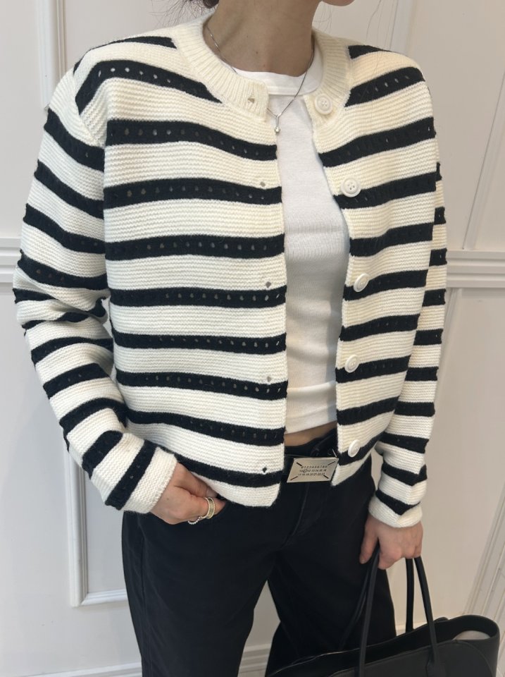 Pearls room - Korean Women Fashion - #womensfashion - Punching Stripe Cardigan - 9