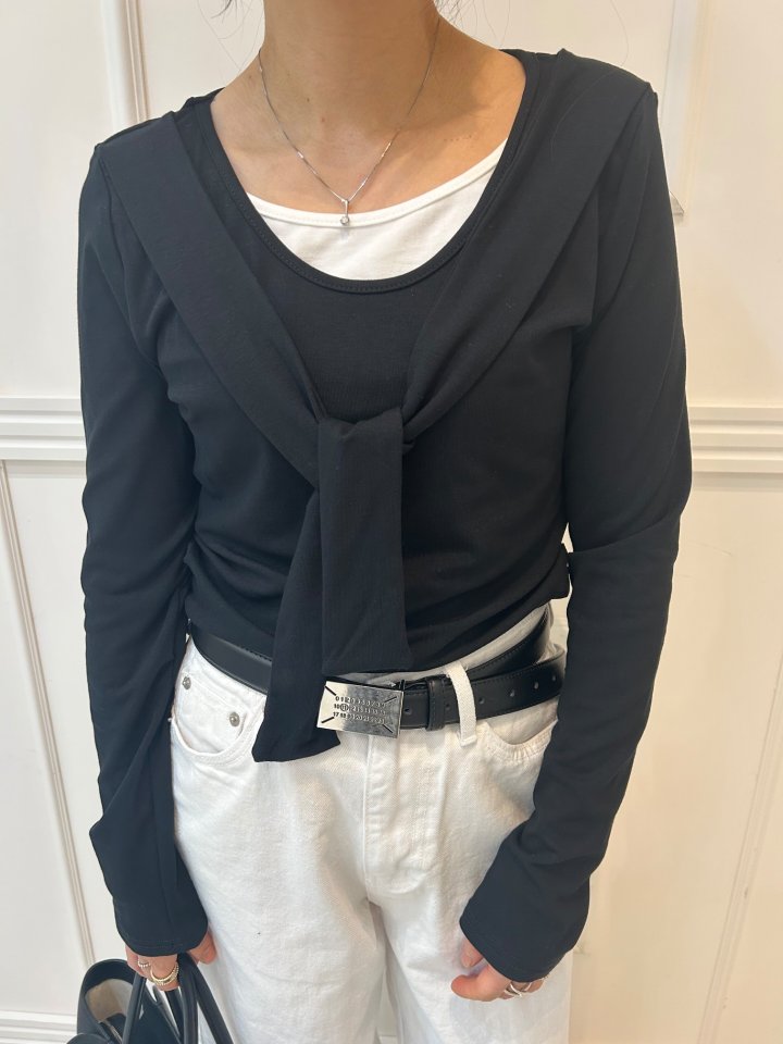 Pearls room - Korean Women Fashion - #womensfashion - Double Shawl Tee - 12