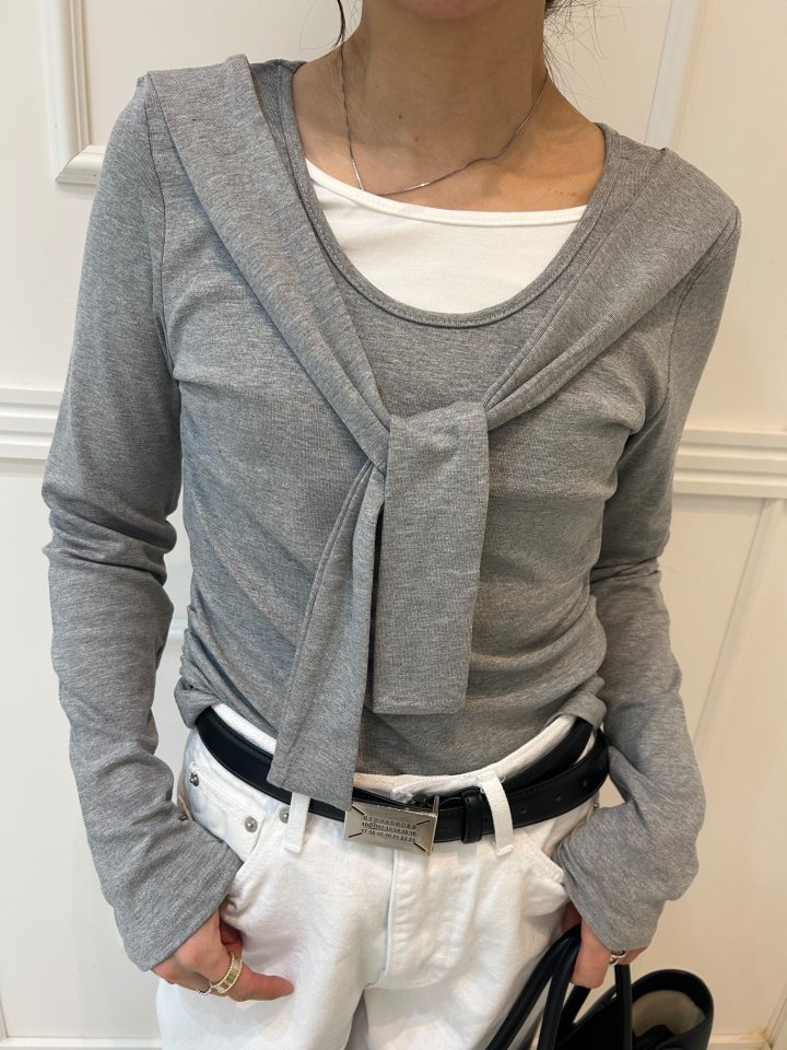 Pearls room - Korean Women Fashion - #womensfashion - Double Shawl Tee - 2
