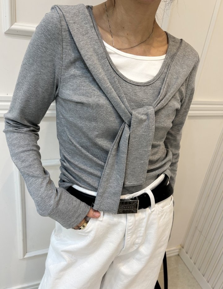 Pearls room - Korean Women Fashion - #momslook - Double Shawl Tee - 4