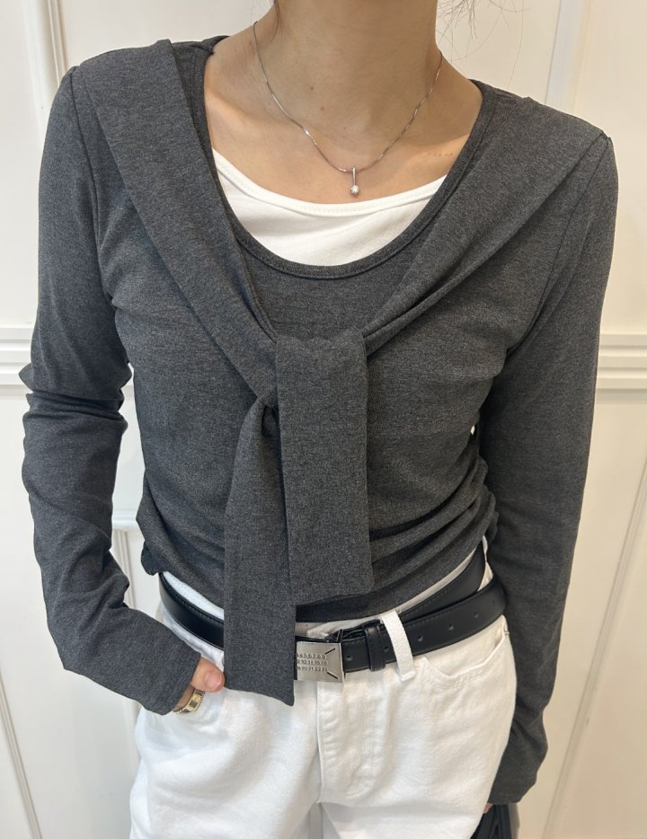 Pearls room - Korean Women Fashion - #womensfashion - Double Shawl Tee - 8