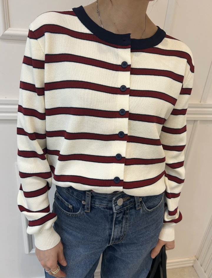 Pearls room - Korean Women Fashion - #womensfashion - Two-Tone Stripe Cardigan - 10